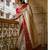 Off white red silk blend jacuard work festival saree with unstitched blouse piece