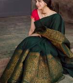 Green red silk blend jacuard work festival saree with unstitched blouse piece