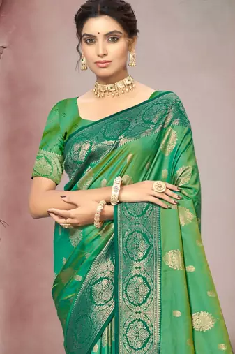 emerald green color smart soft silk blend woven designer ethnic festive saree