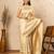 Off white silk blend jacuard work festival saree with unstitched blouse piece