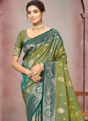 green color smart soft silk blend woven designer ethnic festive saree 2