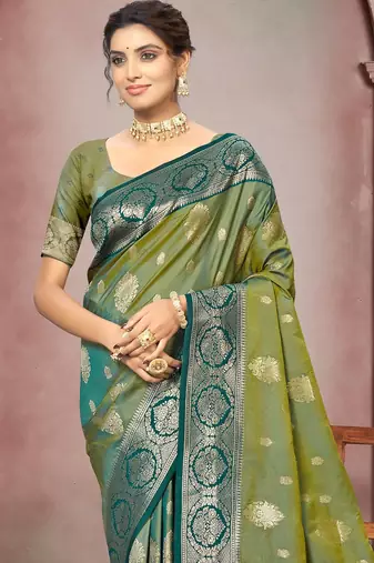 green color smart soft silk blend woven designer ethnic festive saree