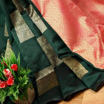 Green red silk blend jacuard work festival saree with unstitched blouse piece 2