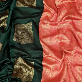 Green red silk blend jacuard work festival saree with unstitched blouse piece 4