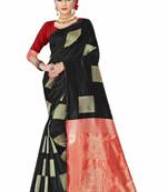 Black red silk blend jacuard work festival saree with unstitched blouse piece