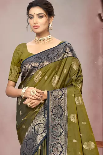 olive green color smart soft silk blend woven designer ethnic festive saree