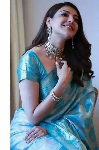 Sky blue silk blend jacuard work festival saree with unstitched blouse piece
