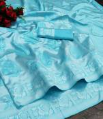 Sky blue silk blend jacuard work festival saree with unstitched blouse piece