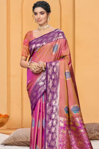 dusty rose pink color beautiful soft silk blend woven designer partywear ethnic saree