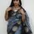 Grey black silk blend jacuard work festival saree with unstitched blouse piece