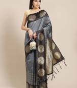 Grey black silk blend jacuard work festival saree with unstitched blouse piece