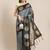 Grey black silk blend jacuard work festival saree with unstitched blouse piece