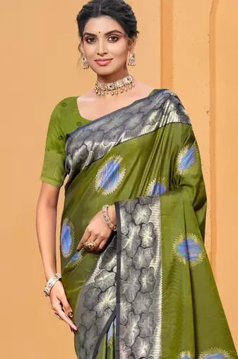 olive green color beautiful soft silk blend woven designer partywear ethnic saree