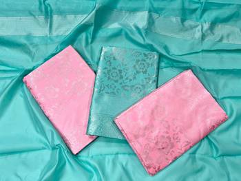 Baby pink silk blend jacuard work festival saree with unstitched blouse piece 3