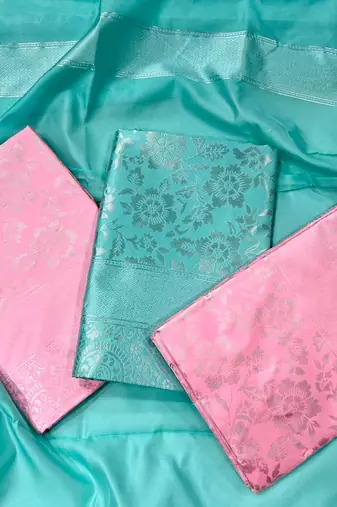 Baby pink silk blend jacuard work festival saree with unstitched blouse piece