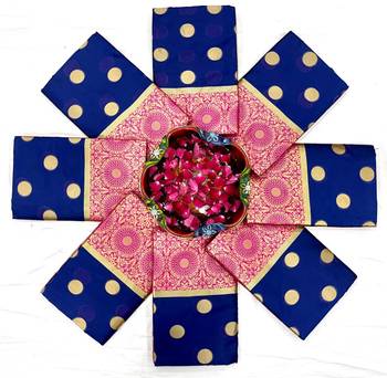 Blue pink silk blend jacuard work festival saree with unstitched blouse piece 4