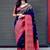 Blue pink silk blend jacuard work festival saree with unstitched blouse piece