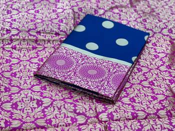 Blue pink silk blend jacuard work festival saree with unstitched blouse piece 5