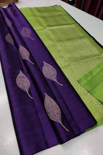 Blue green silk blend jacuard work festival saree with unstitched blouse piece
