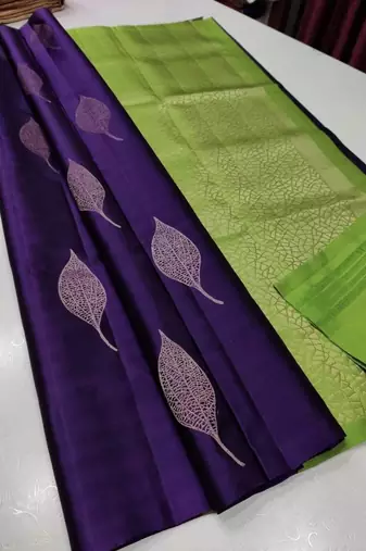 Blue green silk blend jacuard work festival saree with unstitched blouse piece