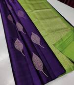 Blue green silk blend jacuard work festival saree with unstitched blouse piece