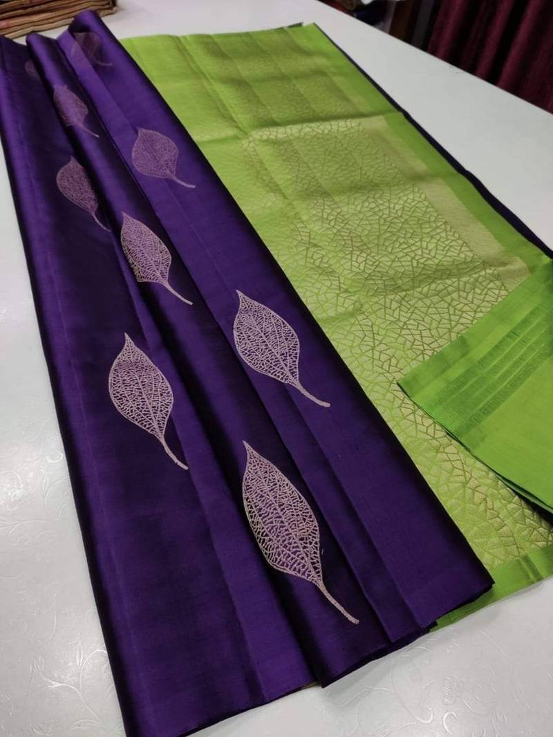 Blue green silk blend jacuard work festival saree with unstitched blouse piece