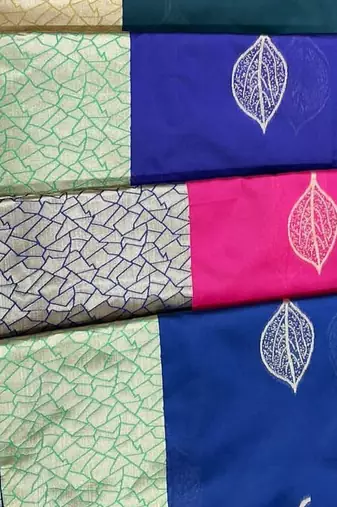 Blue green silk blend jacuard work festival saree with unstitched blouse piece