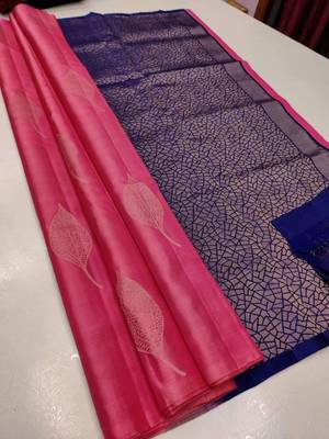 Pink blue silk blend jacuard work festival saree with unstitched blouse piece 1