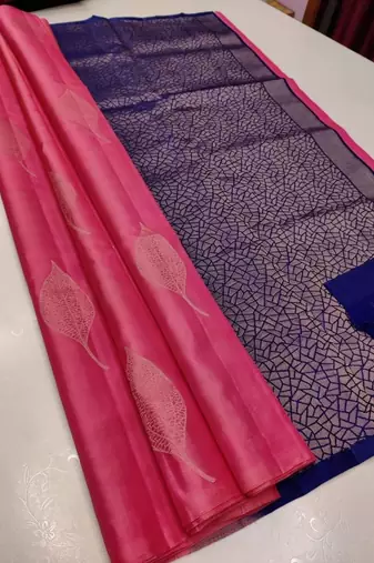 Pink blue silk blend jacuard work festival saree with unstitched blouse piece