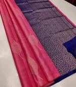 Pink blue silk blend jacuard work festival saree with unstitched blouse piece