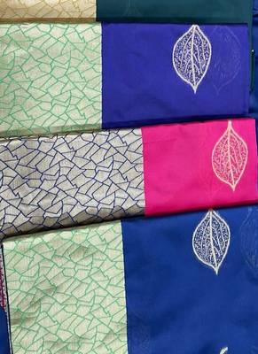 Pink blue silk blend jacuard work festival saree with unstitched blouse piece 2