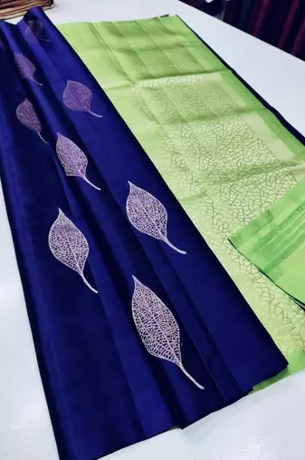 Blue parrot silk blend jacuard work festival saree with unstitched blouse piece