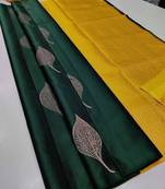 Green yellow silk blend jacuard work festival saree with unstitched blouse piece