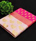 Off white pink silk blend jacuard work festival saree with unstitched blouse piece