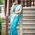 Turquoise silk blend jacuard work festival saree with unstitched blouse piece