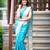Turquoise silk blend jacuard work festival saree with unstitched blouse piece