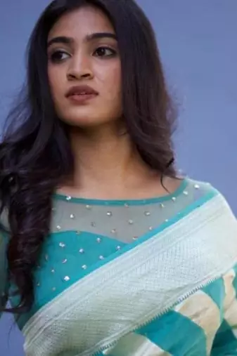 Sky blue  silk blend jacuard work festival saree with unstitched blouse piece