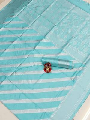 Sky blue  silk blend jacuard work festival saree with unstitched blouse piece 1