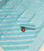 Sky blue  silk blend jacuard work festival saree with unstitched blouse piece
