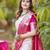 Off white pink  silk blend jacuard work festival saree with unstitched blouse piece