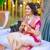 Off white pink  silk blend jacuard work festival saree with unstitched blouse piece