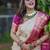 Off white pink  silk blend jacuard work festival saree with unstitched blouse piece