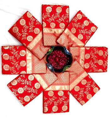 Red  silk blend jacuard work festival saree with unstitched blouse piece 5