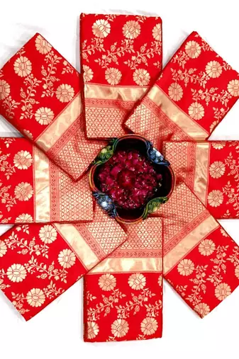 Red  silk blend jacuard work festival saree with unstitched blouse piece
