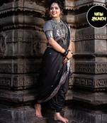 Black  silk blend jacuard work festival saree with unstitched blouse piece