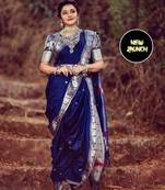 Blue  silk blend jacuard work festival saree with unstitched blouse piece