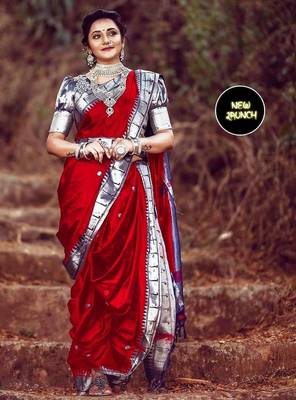 Red  silk blend jacuard work festival saree with unstitched blouse piece 1