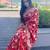 Red  silk blend jacuard work festival saree with unstitched blouse piece