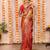 Red  silk blend jacuard work festival saree with unstitched blouse piece