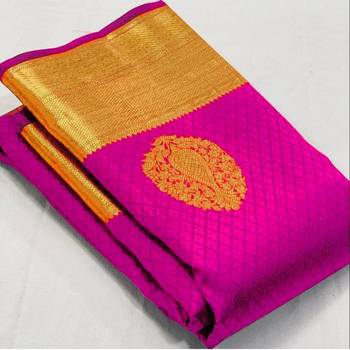 Pink  silk blend jacuard work festival saree with unstitched blouse piece 1
